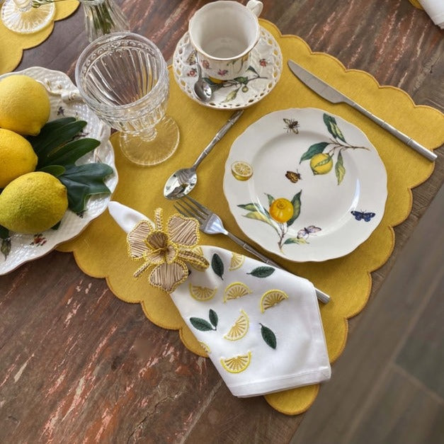 Off White Napkins with Small Lemons embroidered