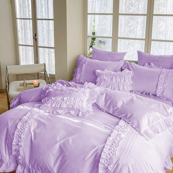Luxury Cotton Lace Duvet Set Purple