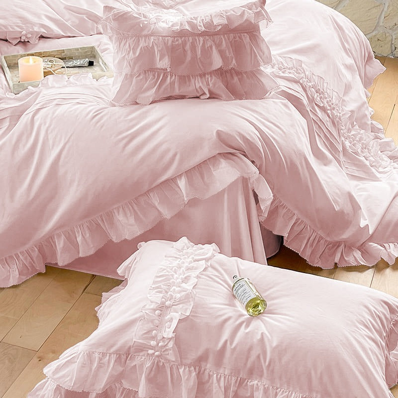 Luxury Cotton Lace Duvet Set Pink
