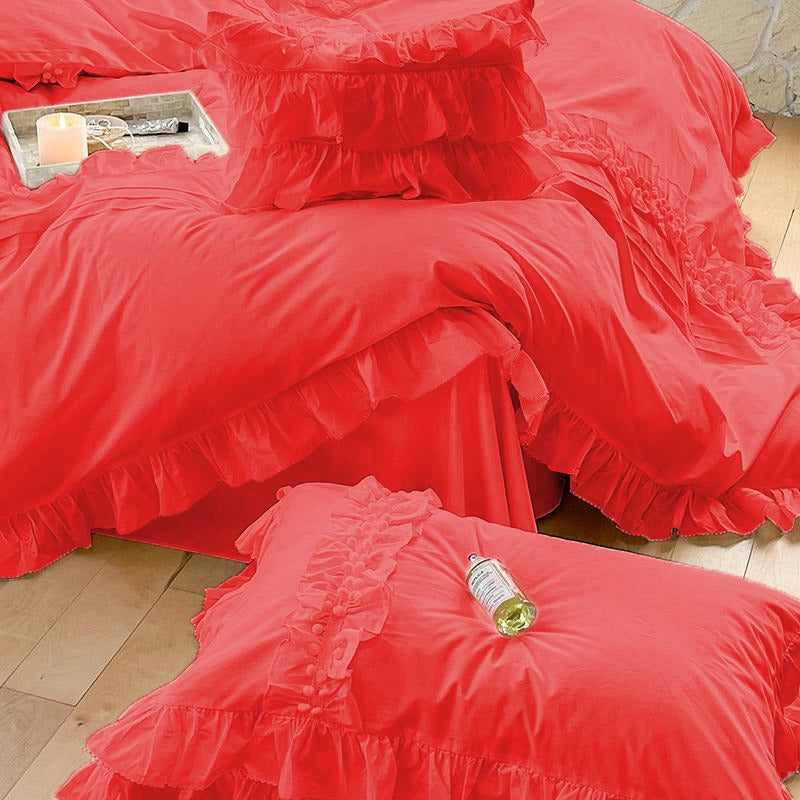 Luxury Cotton Lace Duvet Set Red
