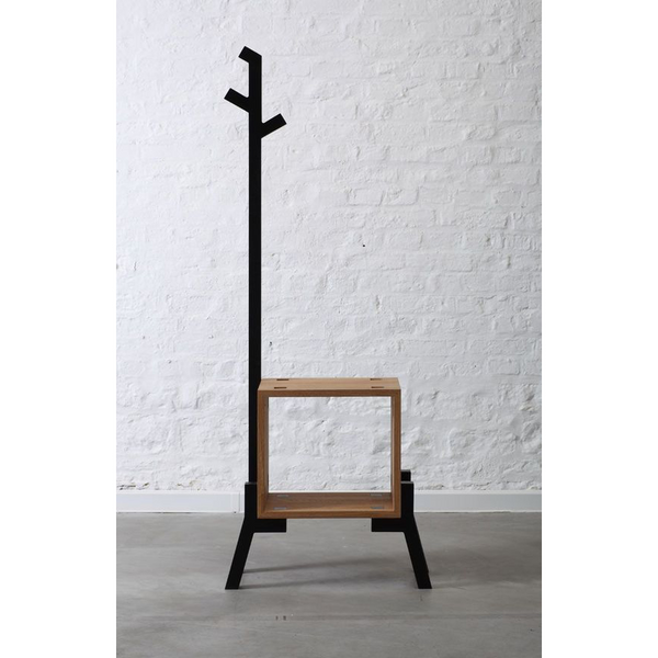 Wooden Coat Rack with Boxed Pedestal Hanger for Entryway