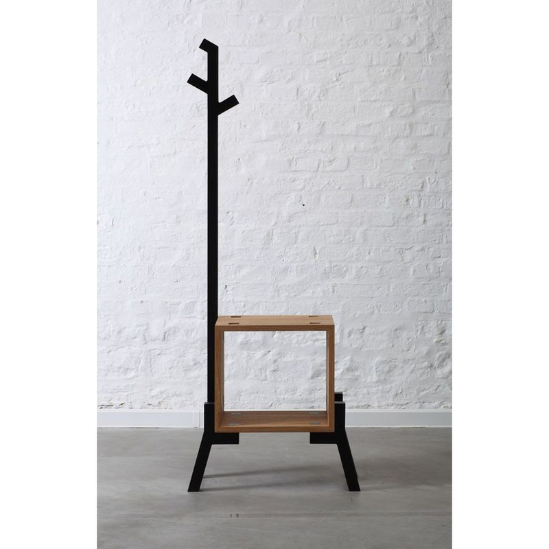Wooden Coat Rack with Boxed Pedestal Hanger for Entryway
