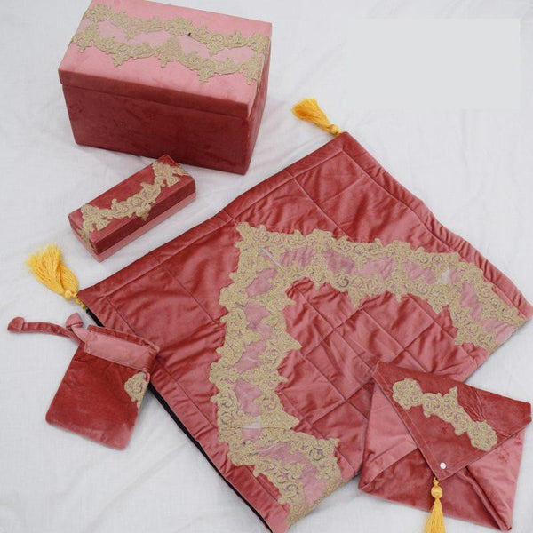Pink Prayer Mat Set ( embroidered lace )