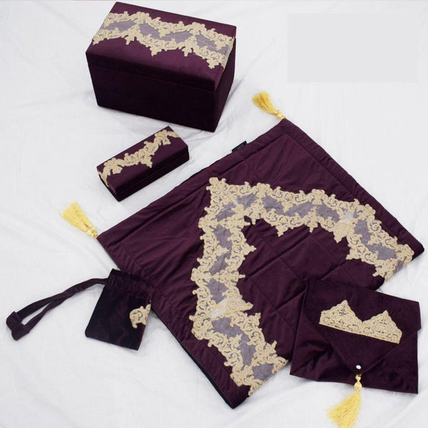 Purple Prayer Mat Set ( embroidered lace )