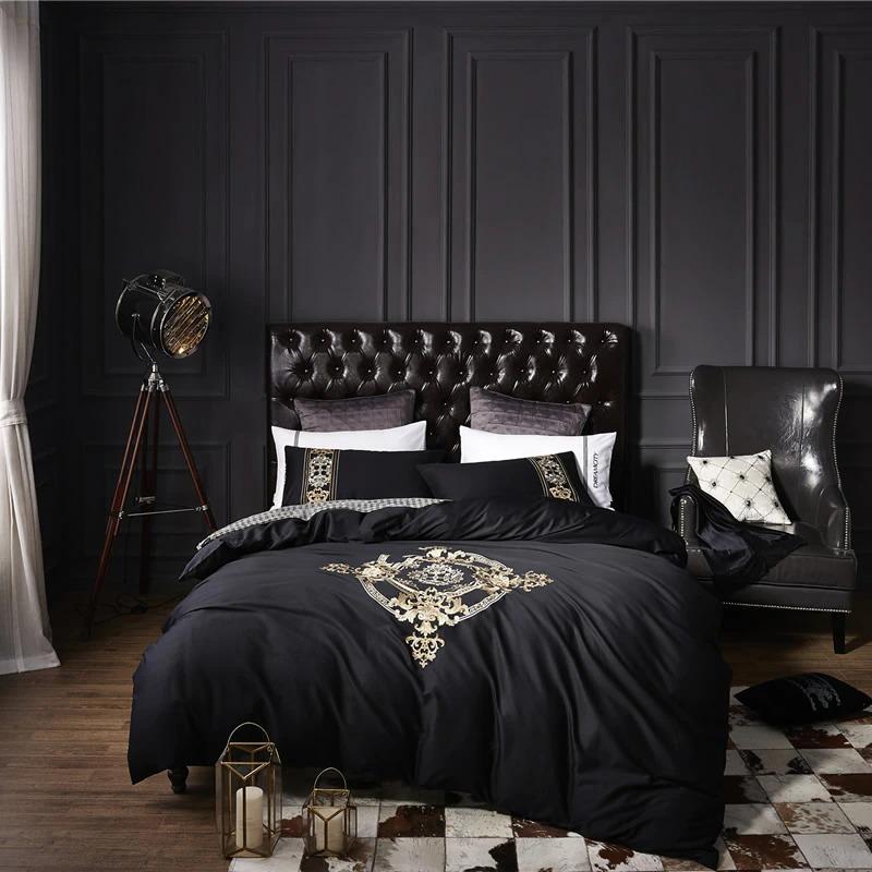 New Black Complete Luxury Embroidery Duvet Set