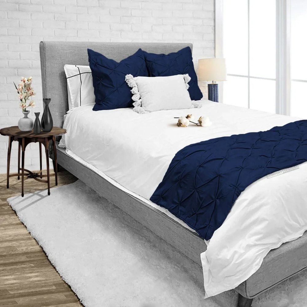Bed Runner With Two Cushions (Navy) - myhomestore.com.pk
