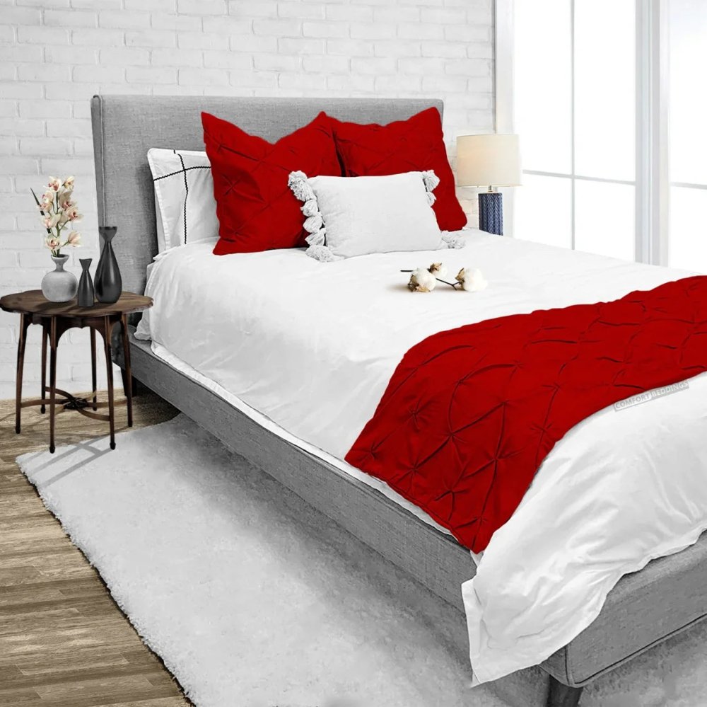 Bed Runner With Two Cushions (Red) - myhomestore.com.pk