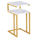 C - Type Side Table Double - Layer Gold Marble MDF - myhomestore.com.pk