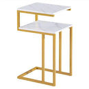 C - Type Side Table Double - Layer Gold Marble MDF - myhomestore.com.pk
