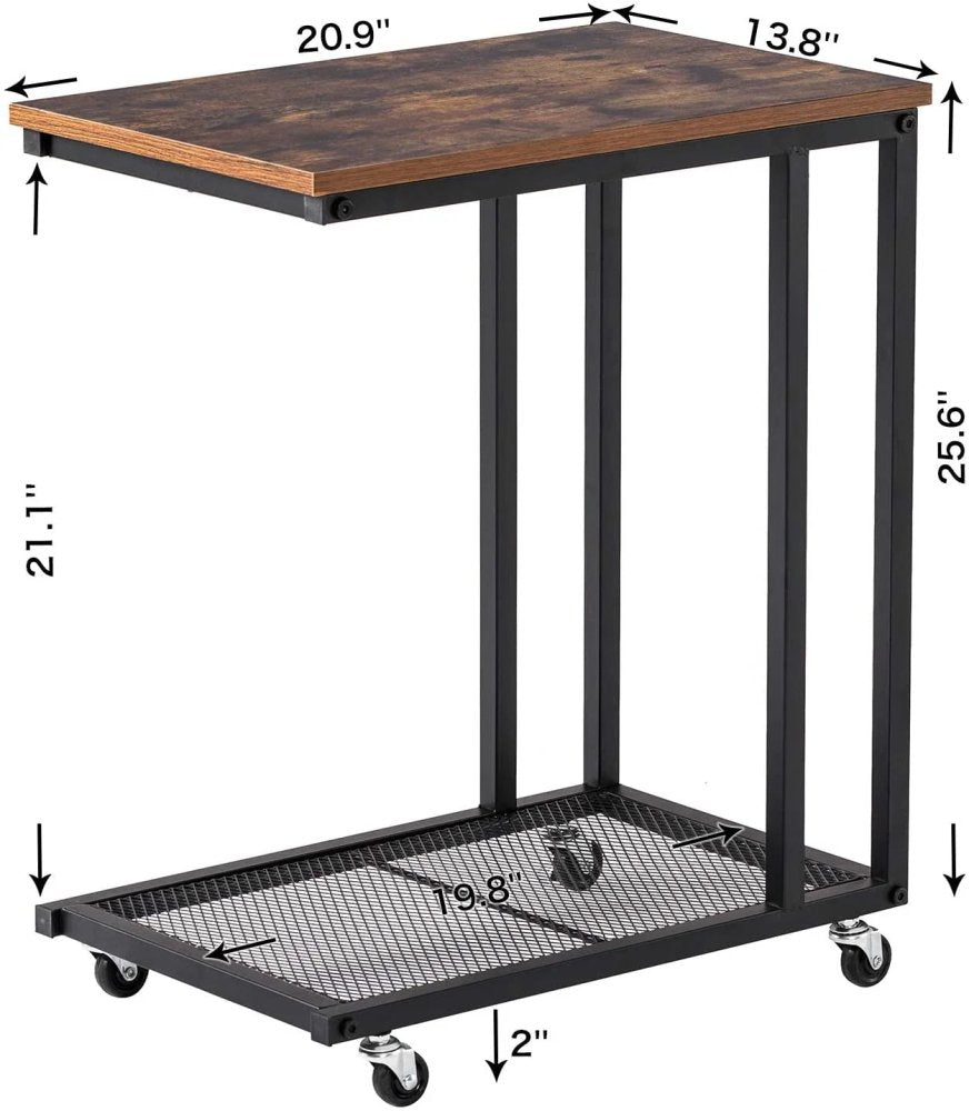 Coffee Table with Wheels – C - Shaped, Wood & Black Design - myhomestore.com.pk