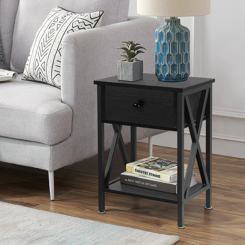 Drawer Sofa Side Table with Storage Shelf for Living Room, Bedroom
