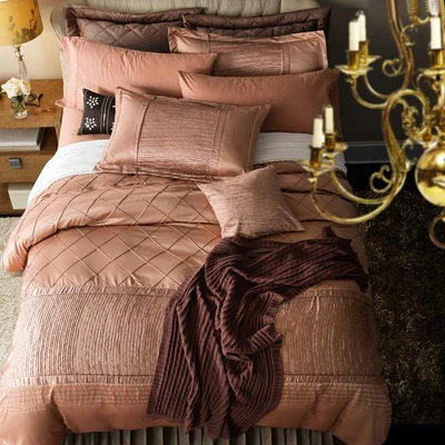 Luxury Peach Pleated Bridal Bed Linen Set