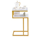 C-Type Side Table Double-Layer Gold Marble MDF - myhomestore.com.pk