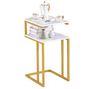 C-Type Side Table Double-Layer Gold Marble MDF - myhomestore.com.pk