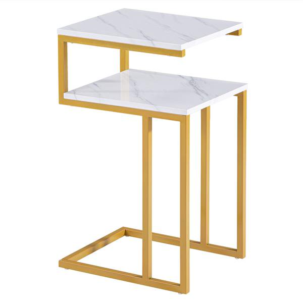 C-Type Side Table Double-Layer Gold Marble MDF