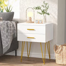 Tribesigns 2-Drawer White and Gold Nightstand - myhomestore.com.pk