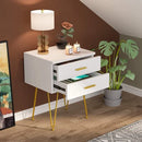 Tribesigns 2-Drawer White and Gold Nightstand - myhomestore.com.pk