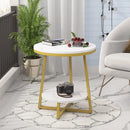 2 Tier Marble MDF Side Table with Storage Shelf - myhomestore.com.pk