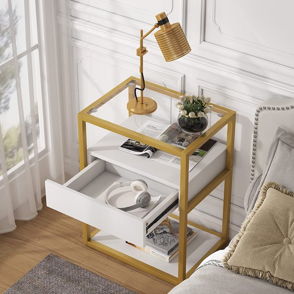 Modern Simple Style End Table with Drawer and Shelf