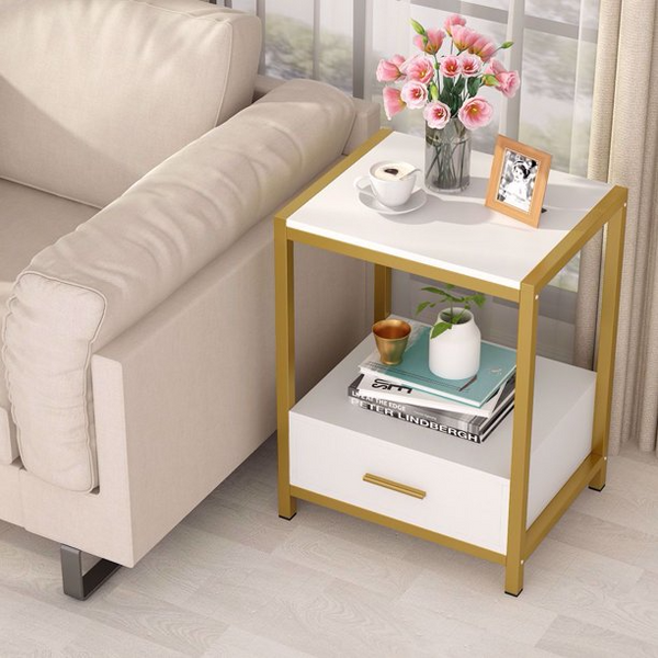 End Table with Drawer and Storage Shelves