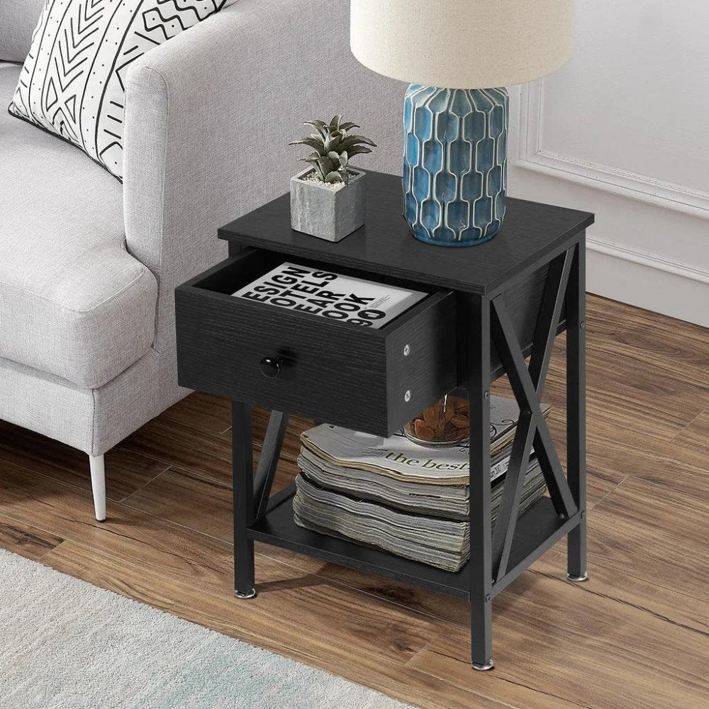 Drawer Sofa Side Table with Storage Shelf for Living Room, Bedroom - myhomestore.com.pk