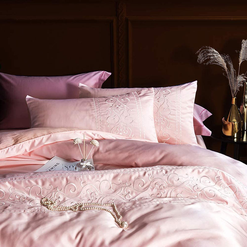 New Luxury Pink Embroidery Duvet Set
