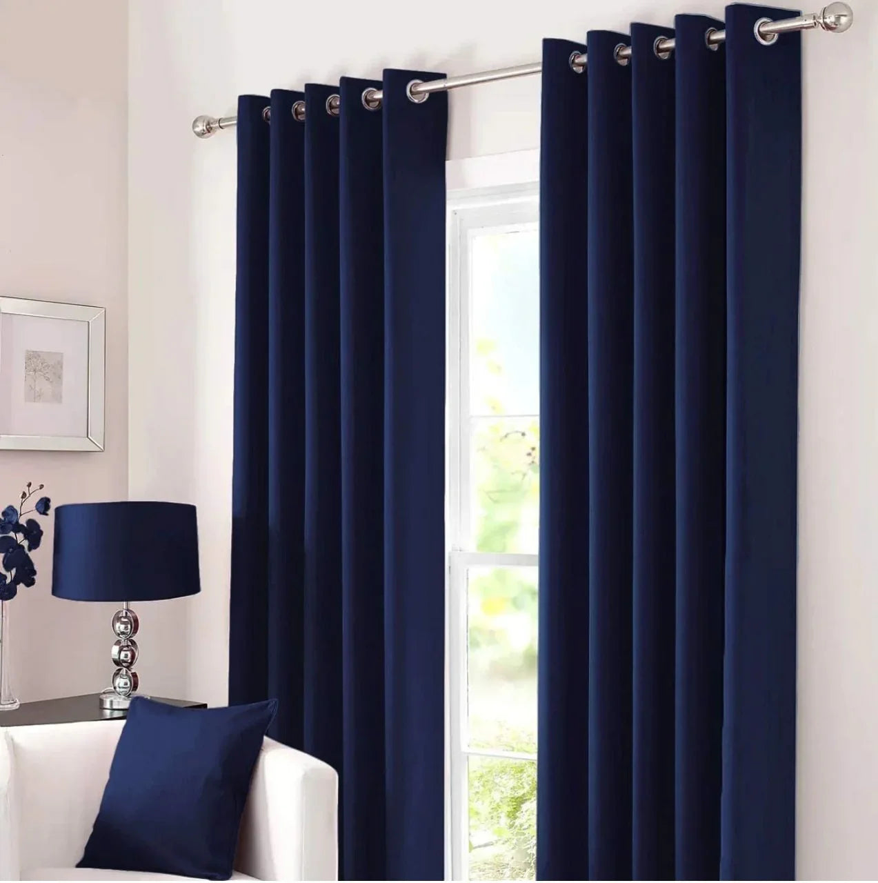 Plain Dyed Eyelet Curtain with linning- Navy Blue - myhomestore.com.pk