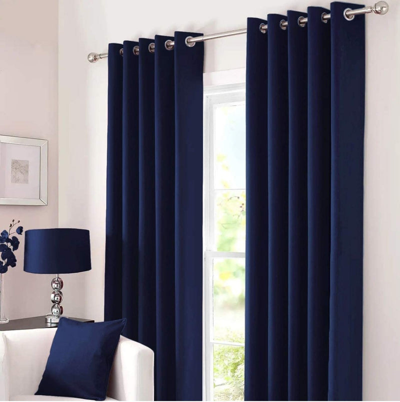 Plain Dyed Eyelet Curtain with linning- Navy Blue
