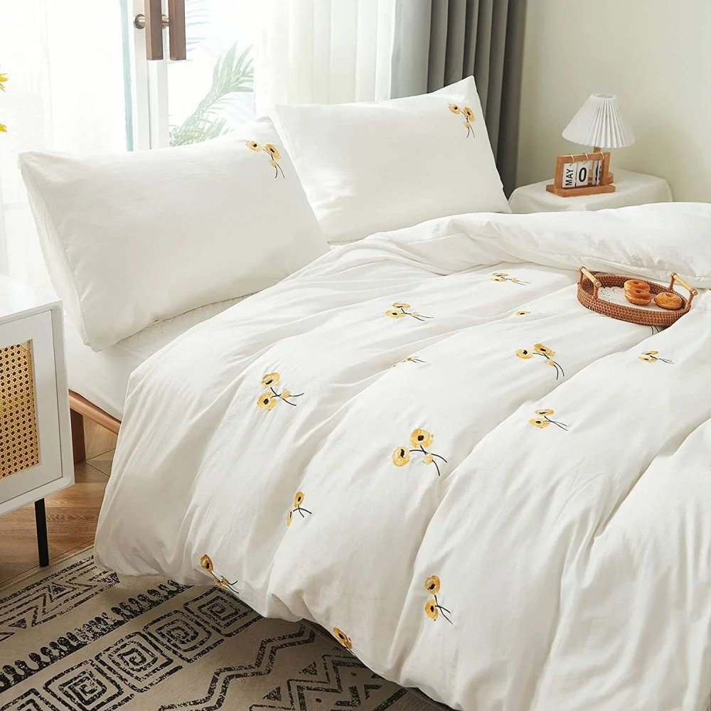 Embroidered Duvet Set Yellow Floral Bedding Set - myhomestore.com.pk