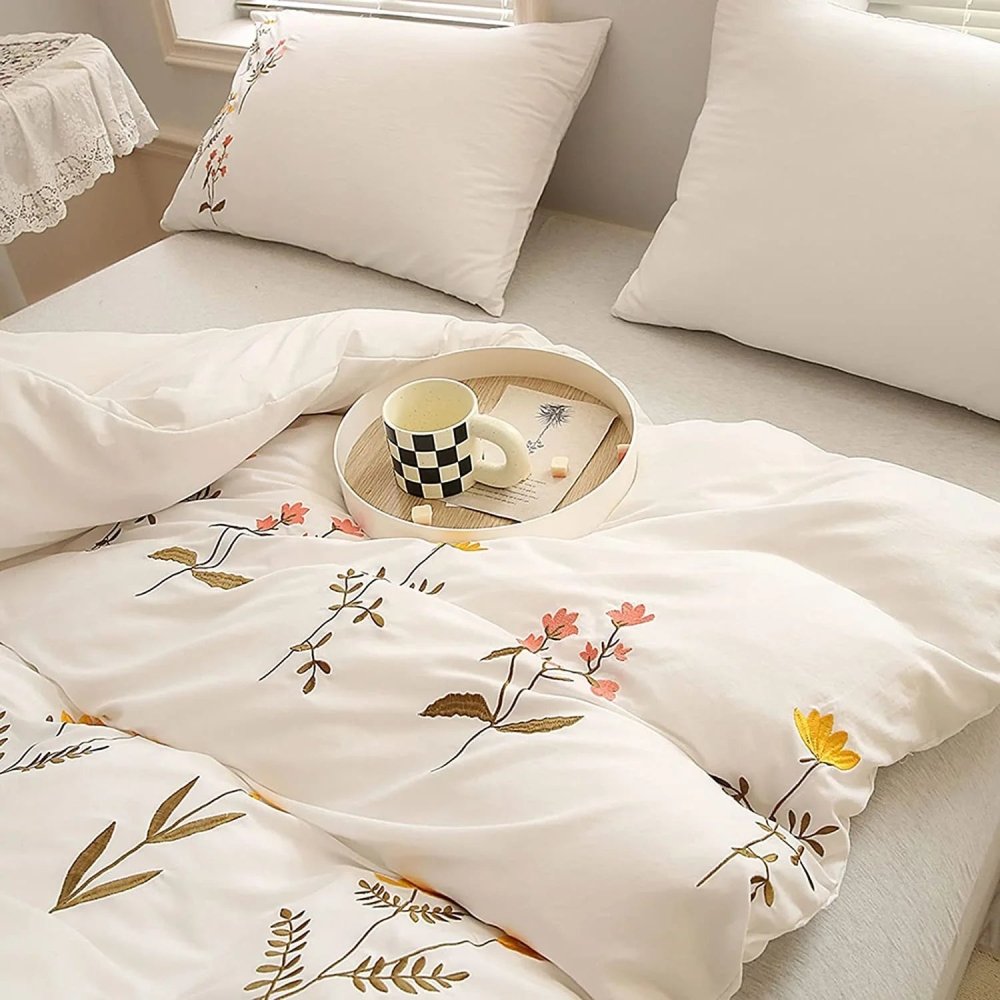 Embroidered Duvet Sets Farmhouse Floral Design - myhomestore.com.pk