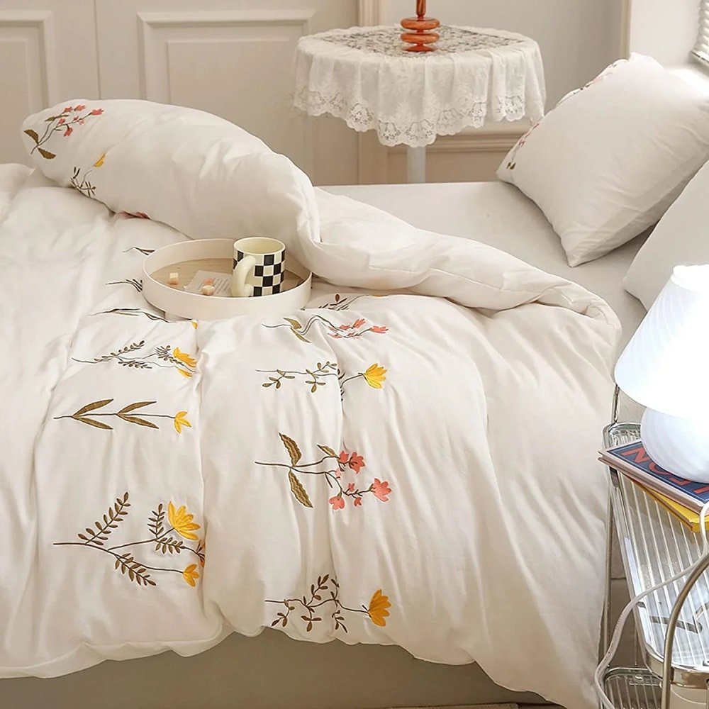 Embroidered Duvet Sets Farmhouse Floral Design - myhomestore.com.pk