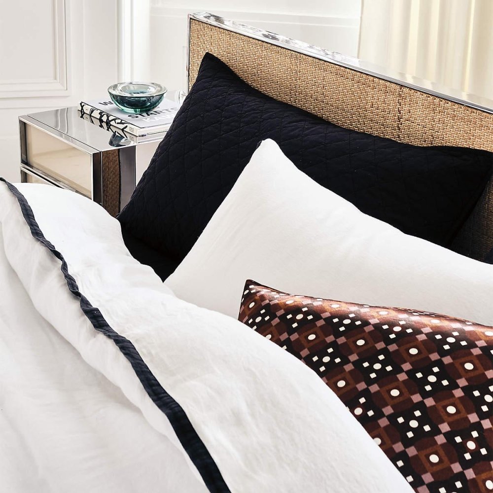 European White with Black Ribbon Duvet Set - myhomestore.com.pk