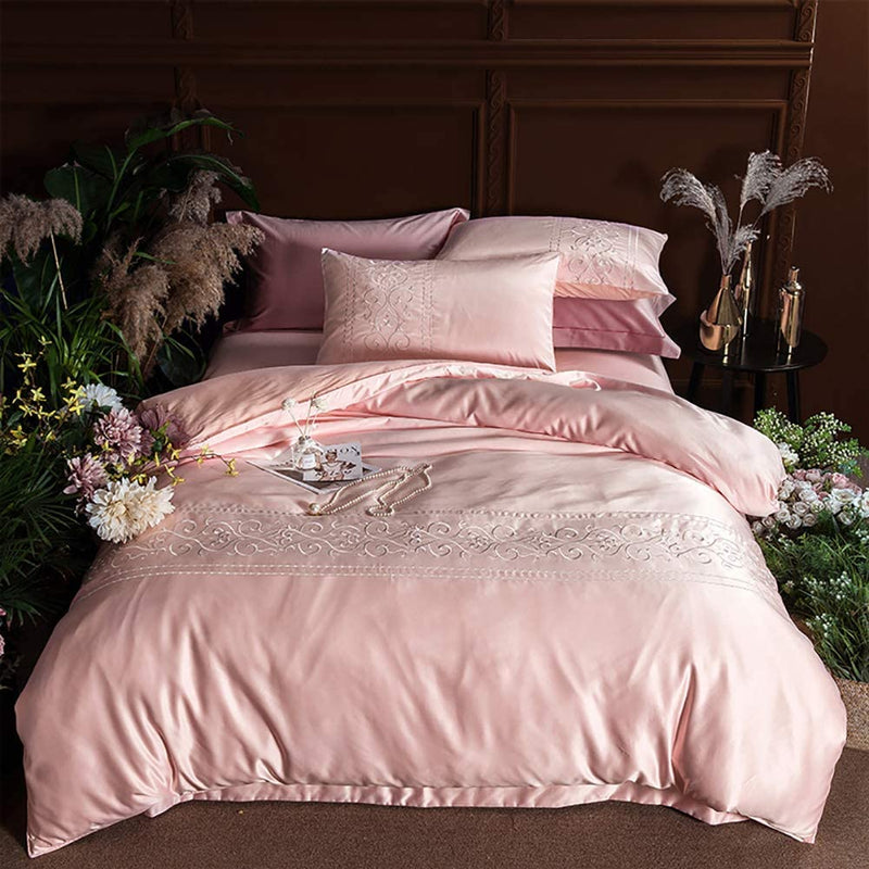 New Luxury Pink Embroidery Duvet Set