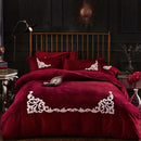 Maroon Ruffle Embroidery Velvet Duvet Set - myhomestore.com.pk