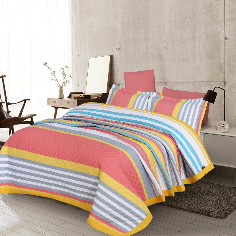 Pink Quilted Stripe Bedspread (cotton duck)