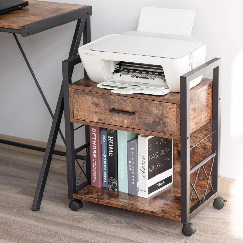 File Cabinet Industrial Printer Stand with Storage Home Office Cabinet 1 Drawer - myhomestore.com.pk