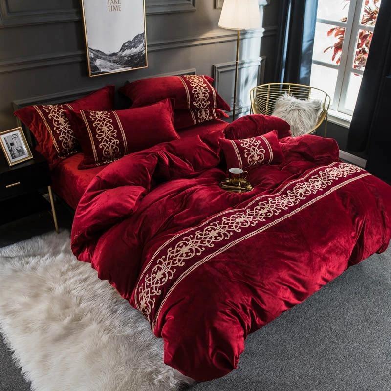 Flaming Red Luxury Embroidered Turkish Velvet Duvet - myhomestore.com.pk