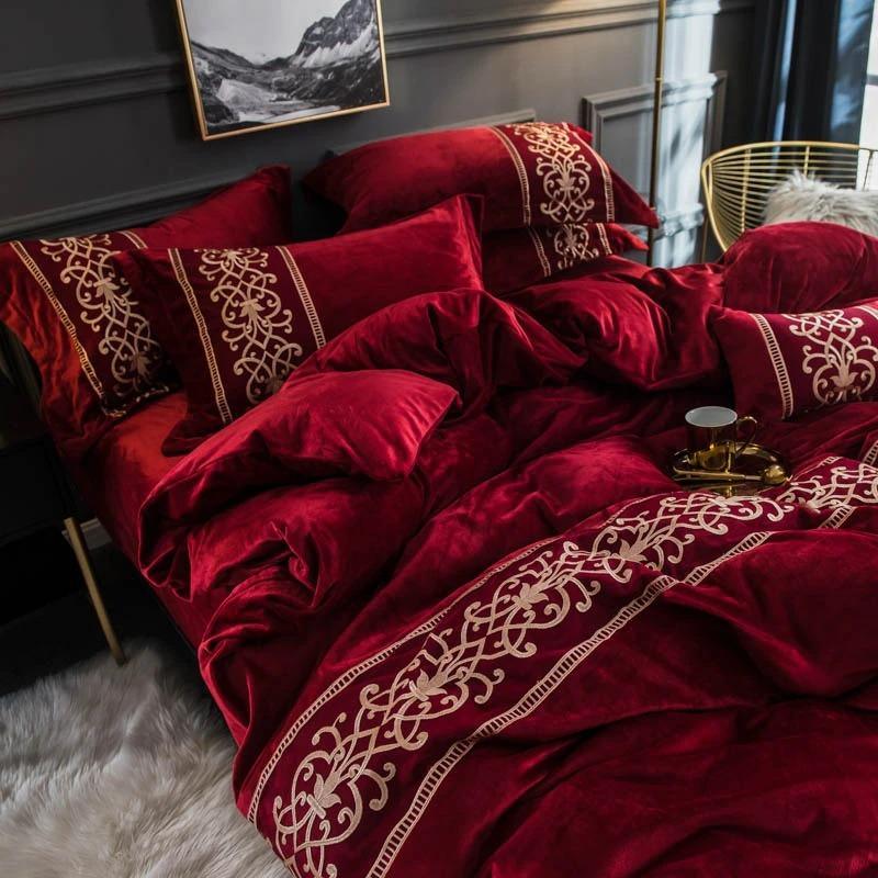Flaming Red Luxury Embroidered Turkish Velvet Duvet - myhomestore.com.pk