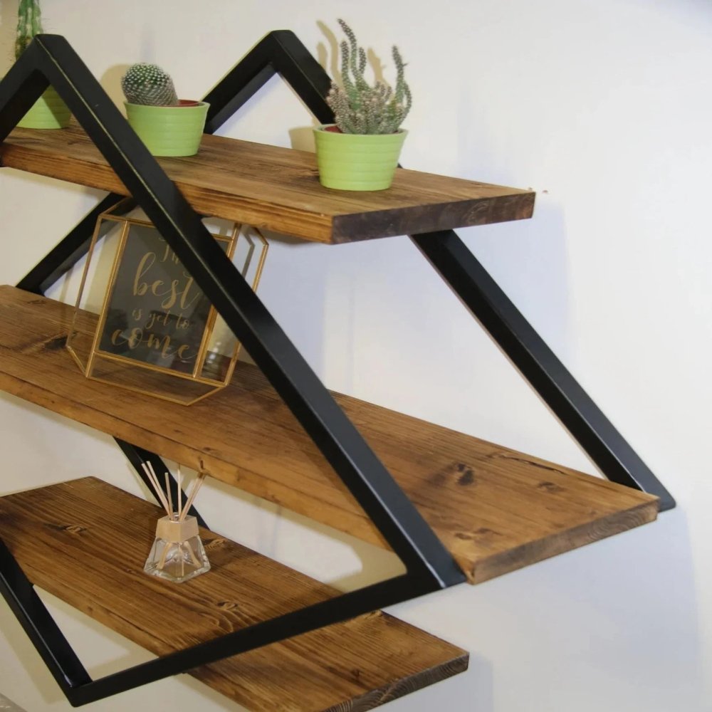 Floating Shelves - Geometric Rustic Steel - myhomestore.com.pk