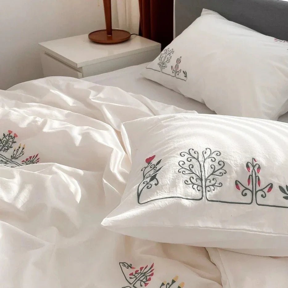 Flowered Geometric Embroidered Duvet Set New - myhomestore.com.pk