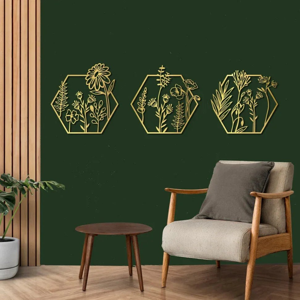 Golden Hexagon Metal Wall Decor - myhomestore.com.pk