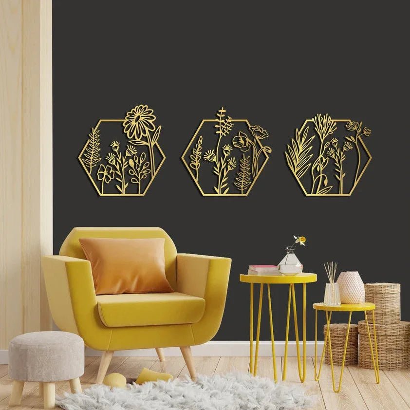 Golden Hexagon Metal Wall Decor - myhomestore.com.pk