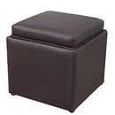 Square Storage Ottoman with Tray Faux Leather Upholstered Footrest Stool - myhomestore.com.pk