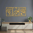 3 piece Set Gold Metal Wall Decor Leaf Wall Hanging Decoration - myhomestore.com.pk