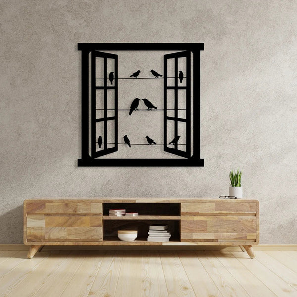 WINDOW AND BIRDS-Metal Wall Decor