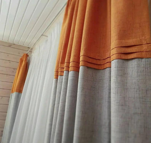 Orange with beige pleated Curtain