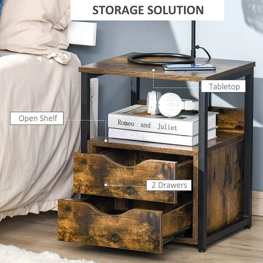 Industrial Side Table with 2 Storage Drawers for Living Room - myhomestore.com.pk