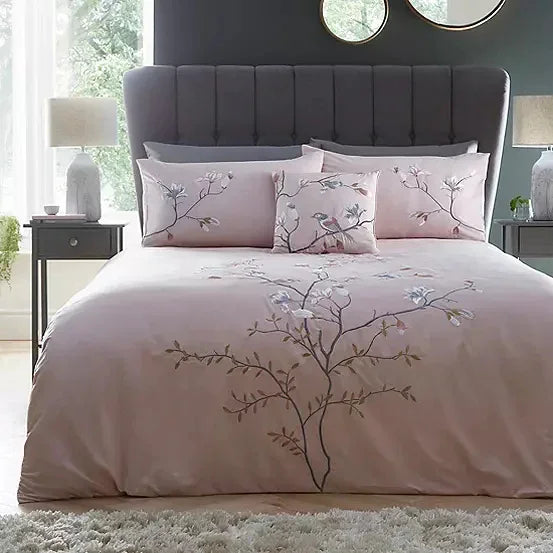 New Luxury Branch Embroidery Duvet Set (Pink) - myhomestore.com.pk