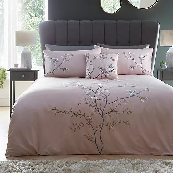 New Luxury Branch Embroidery Duvet Set (Pink)