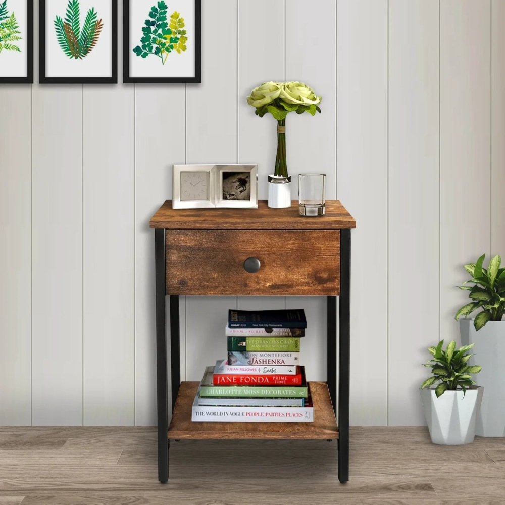 KingSo Drawer Side Table for Living Room, Bedroom - myhomestore.com.pk